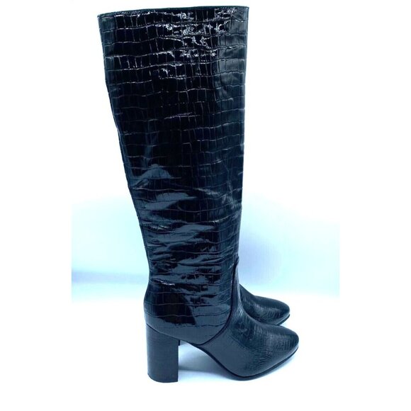 Urban Outfitters Isabel Tall Boot Croco Faux Leather Black US 9 Part Zip Up NWOB - Picture 8 of 13